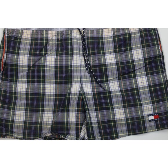 AS IS Vintage 90s Tommy Hilfiger Mens 2XL XXL Spell Out Lined Shorts Swim Trunks - Picture 3 of 14